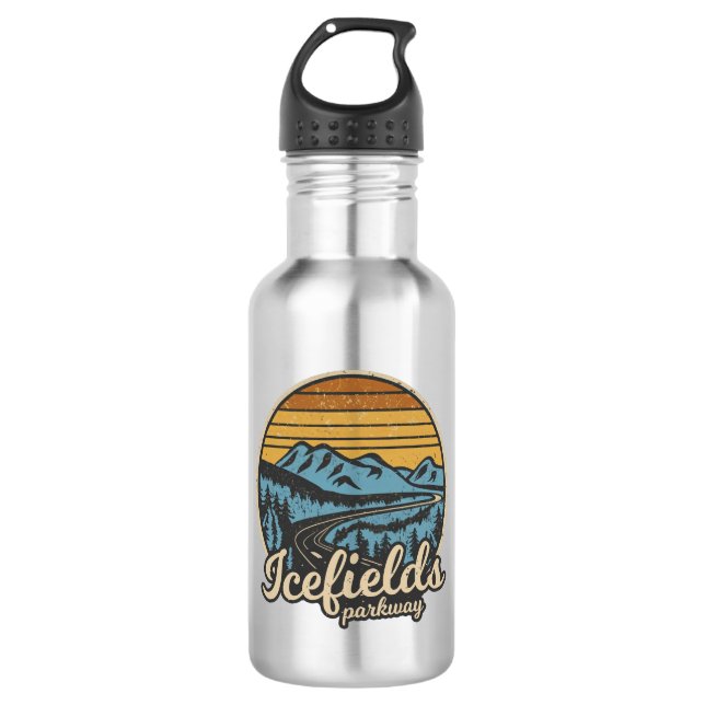Icefields Parkway Alberta Canada Retro Stainless Steel Water Bottle (Front)