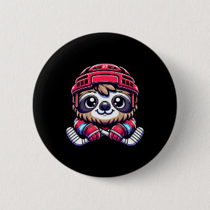 Icehockey Sloth Adorable Hockey Enthusiast Button