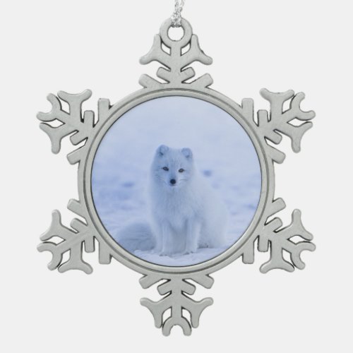 Iceland Arctic Fox Snowflake Pewter Christmas Ornament