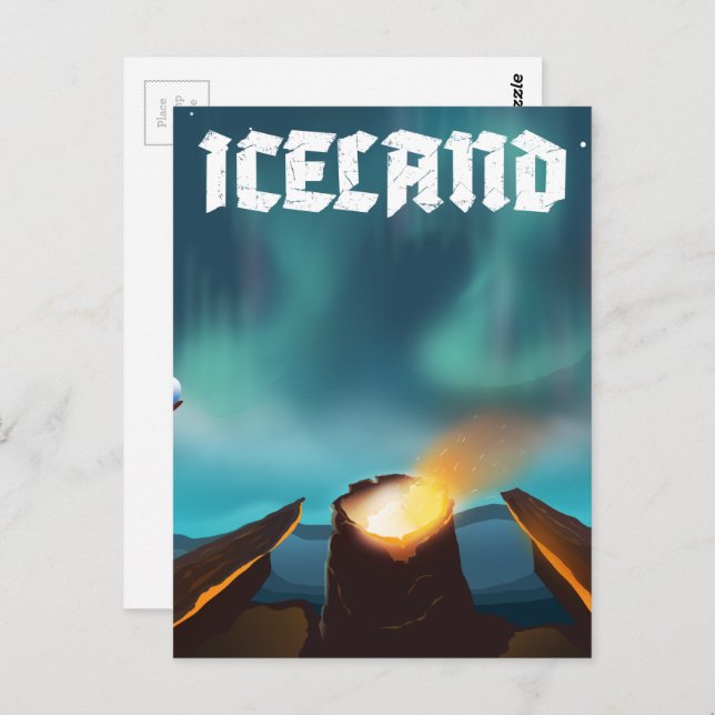Iceland aurora borealis Travel poster Postcard (Front/Back)