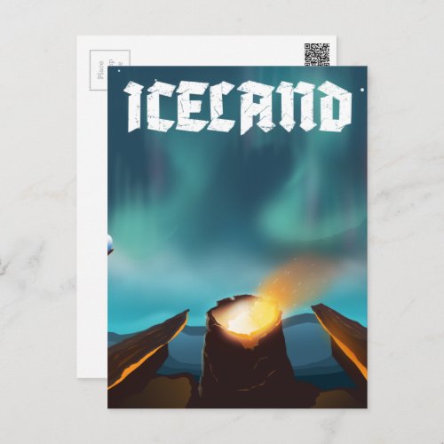 Iceland aurora borealis Travel poster Postcard