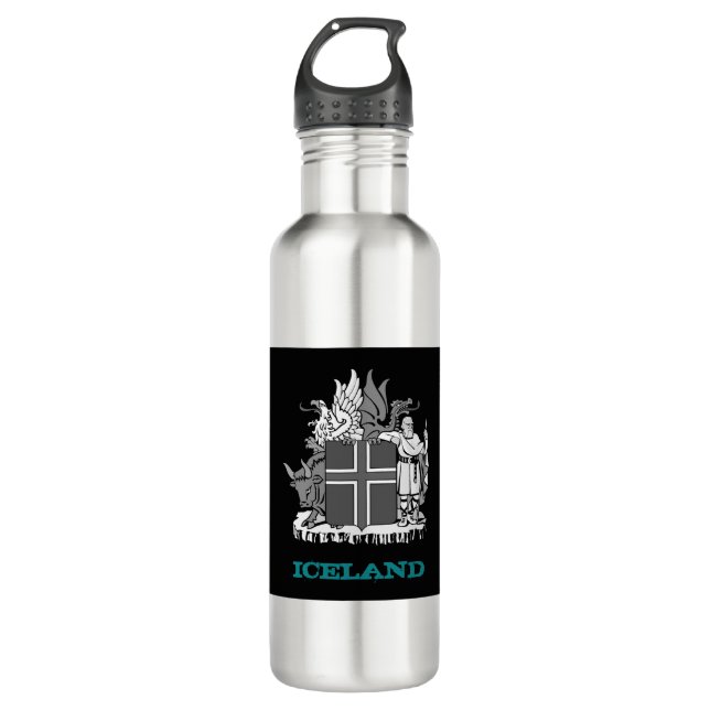 Iceland Bottle, Icelandic coat of arms / flag Stainless Steel Water Bottle (Front)