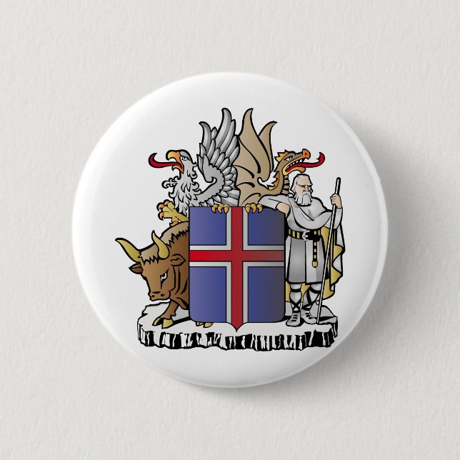 Iceland coat of arms pinback button (Front)