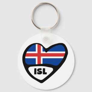 Iceland Country Code Flag Heart Keyring, ISL Keychain