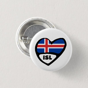 Iceland Country Code Flag Heart Pin Badge, ISL
