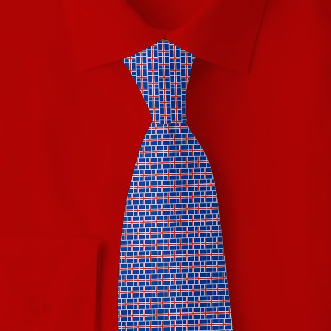 Iceland Flag Brick Pattern Neck Tie (Creator Uploaded)
