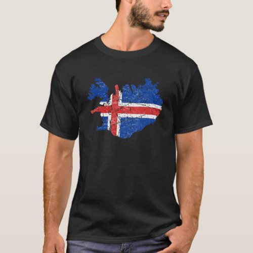 Iceland flag distressed with map T_Shirt