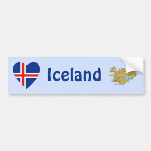 Iceland Flag Heart + Map Bumper Sticker
