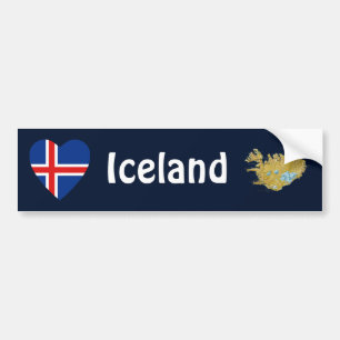 Iceland Flag Heart + Map Bumper Sticker