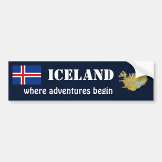Iceland Flag + Map Bumper Sticker