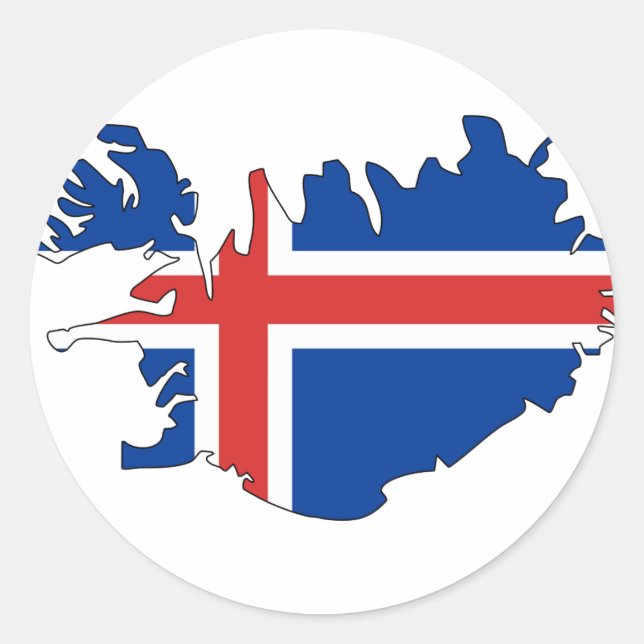 Iceland flag map classic round sticker (Front)