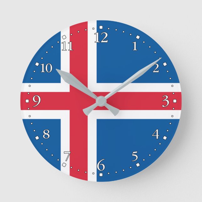 Iceland Flag Round Clock (Front)