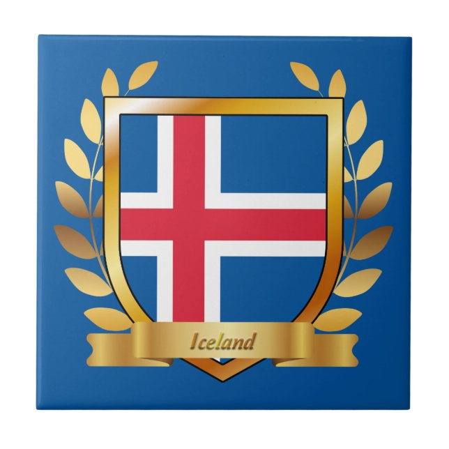 Iceland Flag Shield Ceramic Tile (Front)