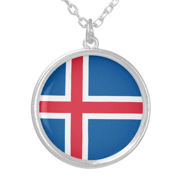 Iceland Flag Silver Plated Necklace (Front)