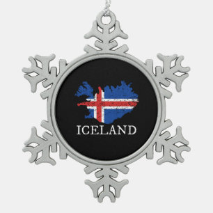 Iceland Flag Snowflake Pewter Christmas Ornament
