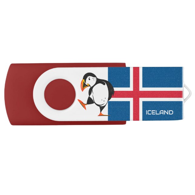Iceland Flag with a Puffin Flash Drive (Front)