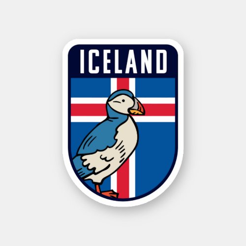 Iceland Flag with Puffin _ Iceland Travel Sticker