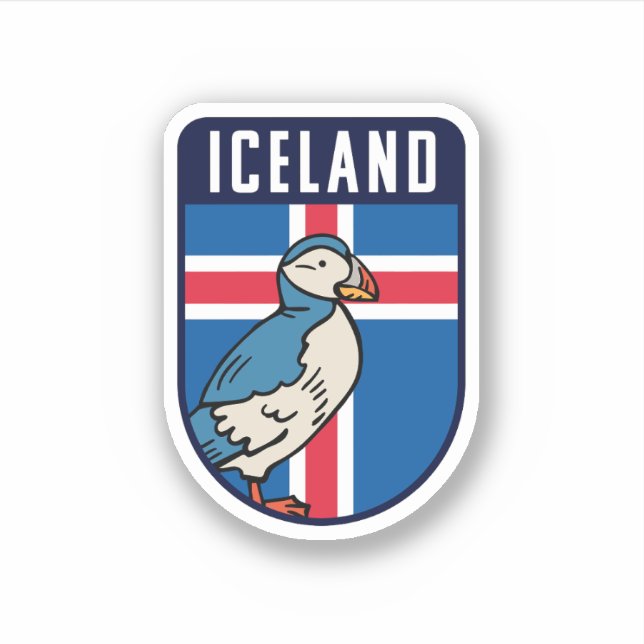 Iceland Flag with Puffin - Iceland Travel Sticker (Front)