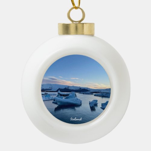 Iceland glacier lagoon_ ceramic Christmas ornament