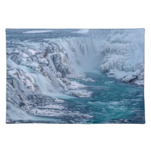 Iceland Gullfoss Waterfall Winter – Scenic Nature  Cloth Placemat
