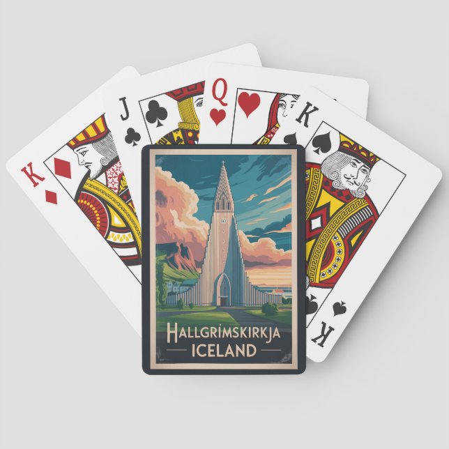 Iceland Hallgrimskirkja Illustration Travel Art Poker Cards (Back)