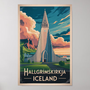 Iceland Hallgrimskirkja Illustration Travel Art Poster