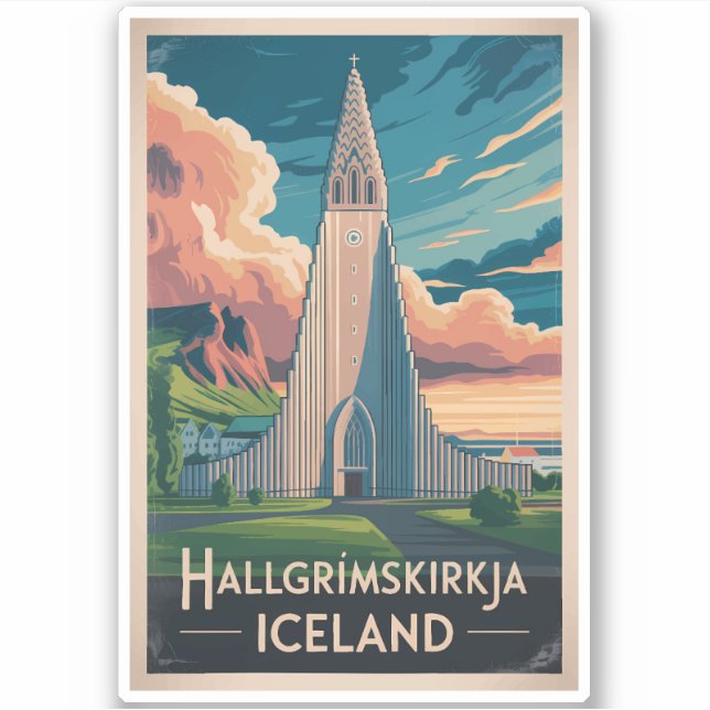 Iceland Hallgrimskirkja Illustration Travel Art Sticker (Front)