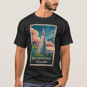 Iceland Hallgrimskirkja Illustration Travel Art T-Shirt