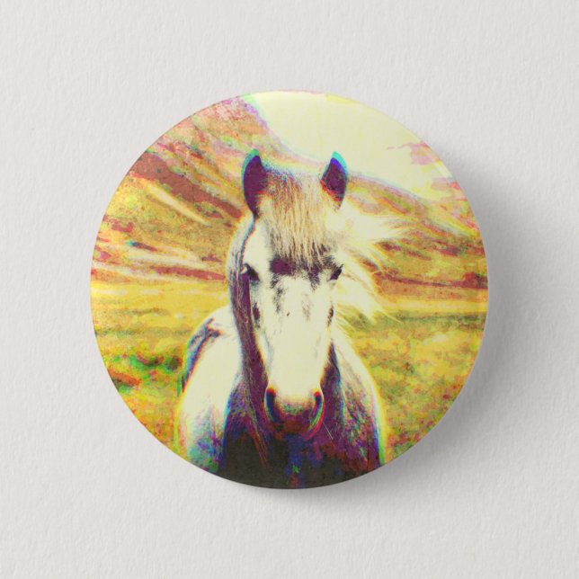 Iceland Horse Digital Art Button (Front)
