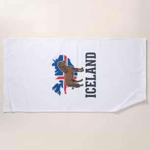 Iceland Horse Vintage Flag Vector Shirt Design_1 Beach Towel
