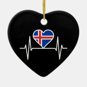 Iceland - Iceland Flag Heartbeat Ceramic Ornament