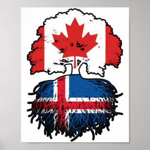 Iceland Icelandic Canadian Canada Tree Roots Flag Poster