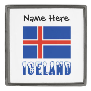 Iceland Icelandic Flag Black Personalization  Gunmetal Finish Lapel Pin