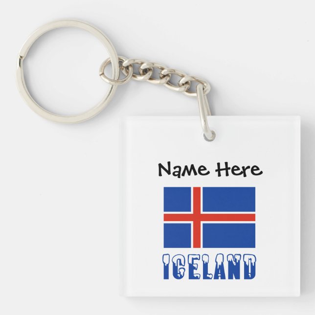 Iceland Icelandic Flag Black Personalization  Keychain (Front)