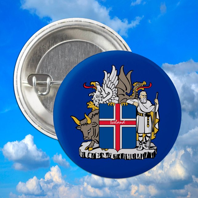 Iceland & Icelandic flag, emblem, holiday /sports Button (Creator Uploaded)