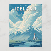 Iceland Illustration Travel Art Vintage