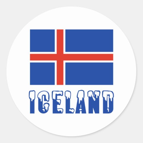 Iceland in Snow Capped Letters and Icelandic Flag Classic Round Sticker