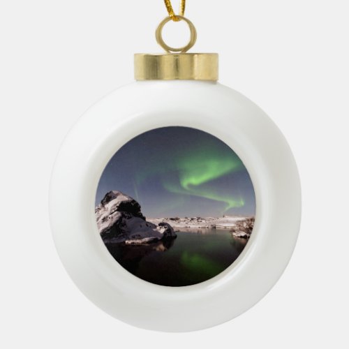 Iceland in Winter Ceramic Ball Christmas Ornament