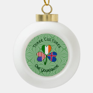 Iceland Ireland USA Shamrock Flag Personalized Ceramic Ball Christmas Ornament