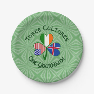 Iceland Ireland USA Shamrock Flag Personalized Paper Plates