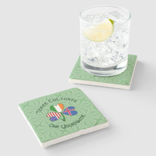 Iceland Ireland USA Shamrock Flag Personalized Stone Coaster
