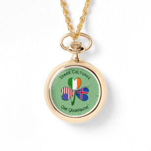Iceland Ireland USA Shamrock Flag Personalized Watch