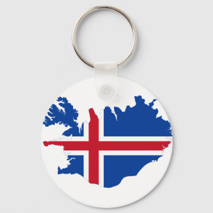 Iceland IS Ísland Flag map Keychain