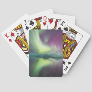 Iceland, Jokulsarlon. Aurora Lights Reflect Poker Cards
