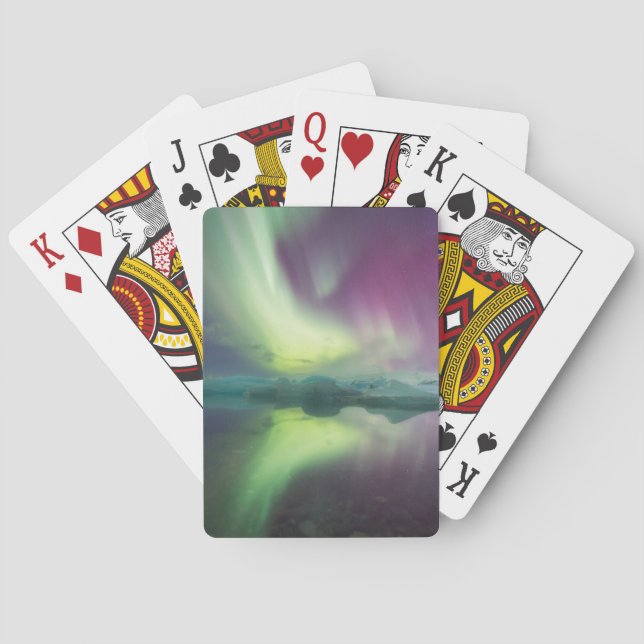 Iceland, Jokulsarlon. Aurora Lights Reflect Poker Cards (Back)