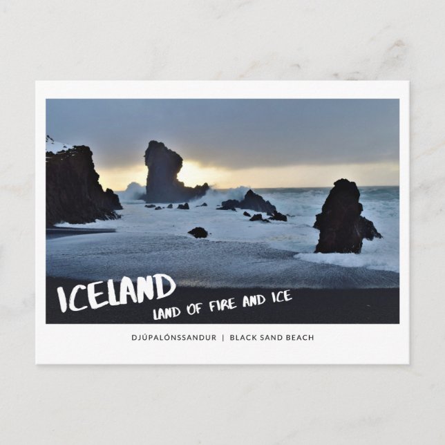 ICELAND land of fire and ice black sand beach Postcard (Front)