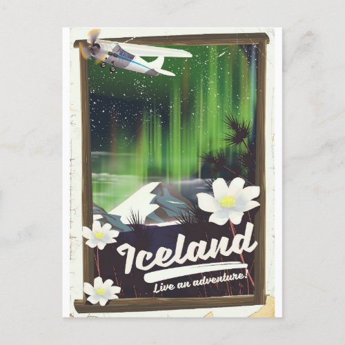 Iceland landscape vintage style travel poster postcard