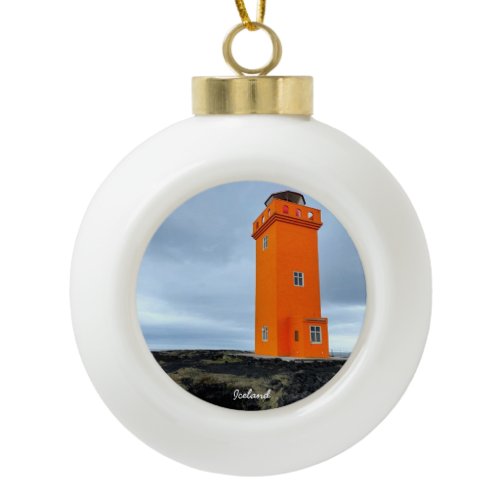 Iceland lighthouse - ceramic Christmas ornament