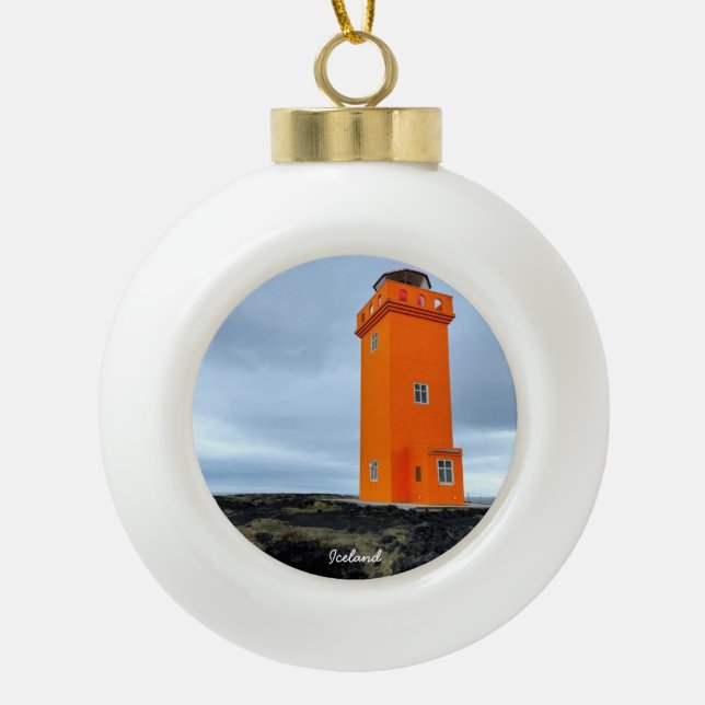 Iceland lighthouse - ceramic Christmas ornament (Front)