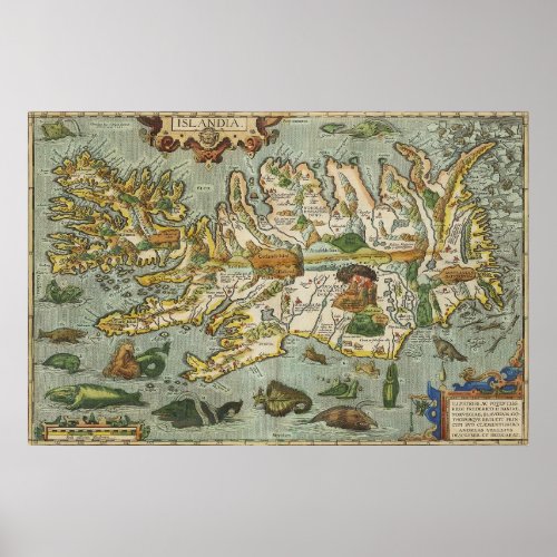 Iceland Map 1590 Poster